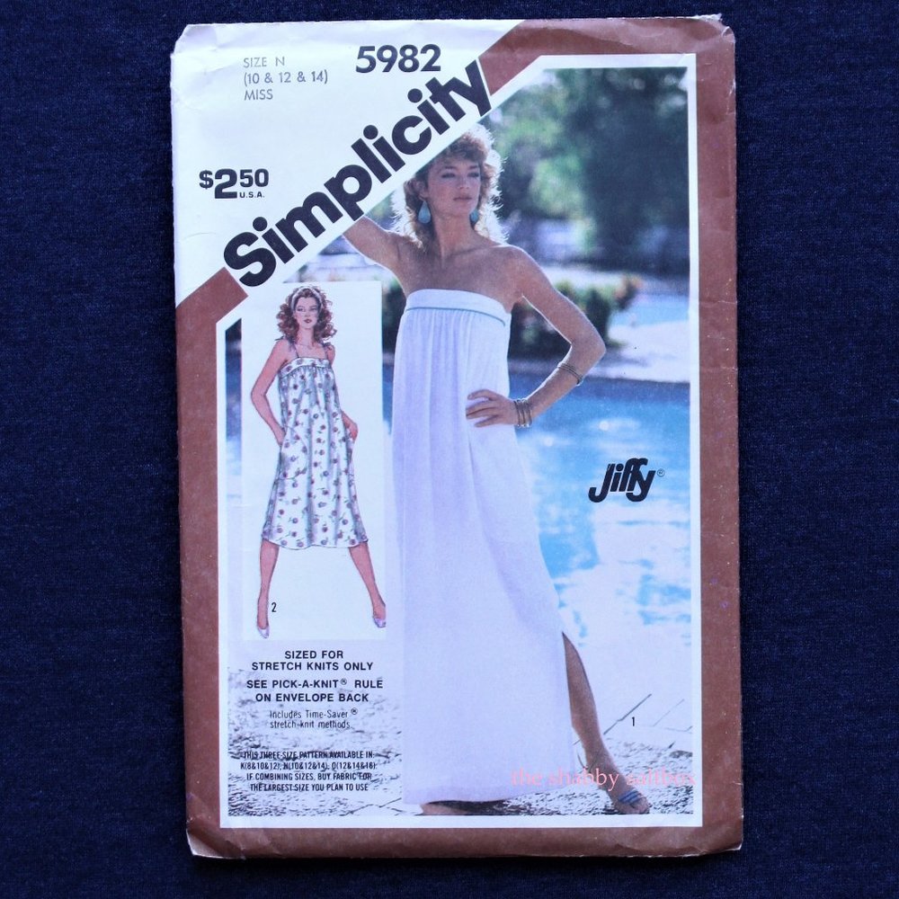 VTG 80's Sundress Sewing Pattern Simplcity #5982 Swim Cover Pockets Bust 32.5-36